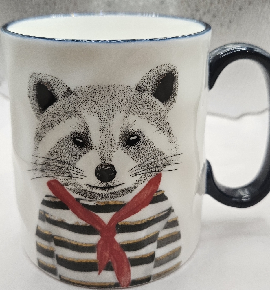 Hipster Raccoon Design Ceramic Mug - White Red and Black